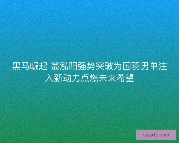 黑马崛起 翁泓阳强势突破为国羽男单注入新动力点燃未来希望